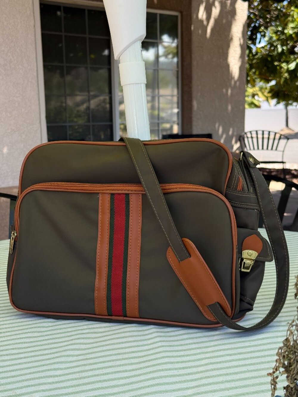 Vintage Mr. Roberts Retro Green + Red Stripe Travel Bag
